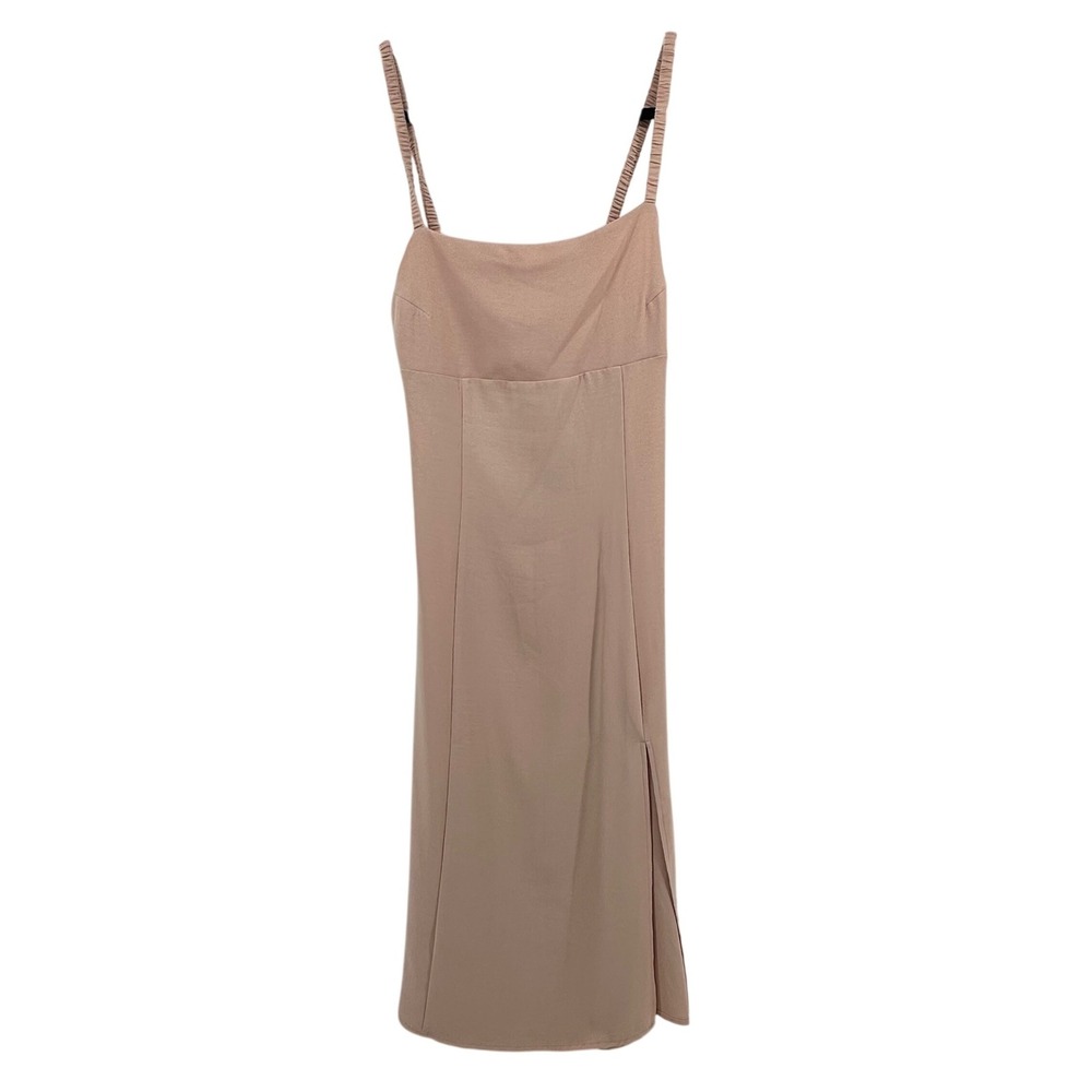 Forever 21‎ Midi Slip Dress Women Size L Pink Peach Square Neck Side Slit Cutout